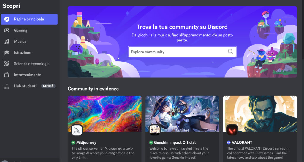 discord - schermata app